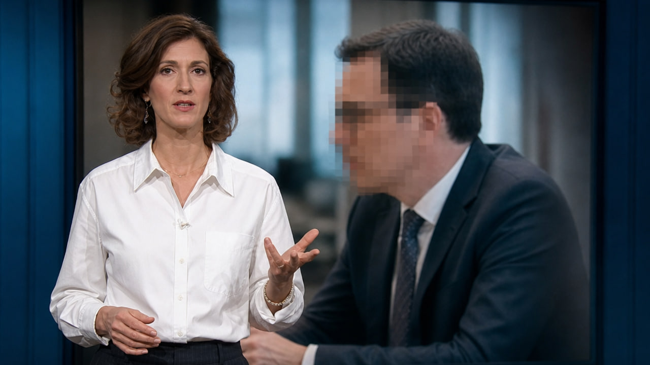 Linda Bourget dans le studio d'À Bon Entendeur lors de la projection de l'enregistrement. (Photo : À Bon Entendeur / RTS)